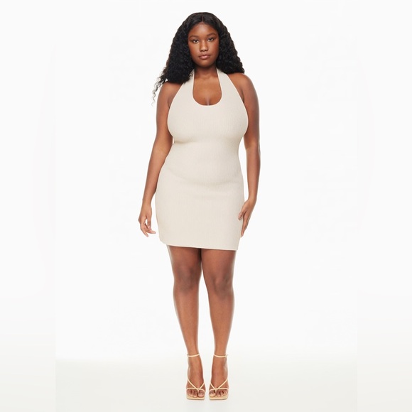 Babaton Dresses & Skirts - Aritzia Babaton Sculpt Knit Backless Halter Dress - Matte Pearl Rib Mini Dress